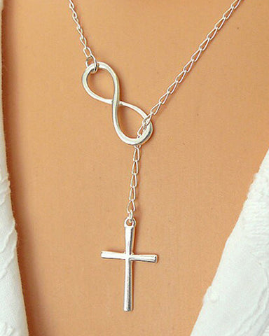 Cross and Infinity Lariat Necklace