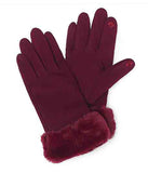 Faux fur wrist burgundy gloves