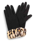 Leopard tan faux fur cuff gloves