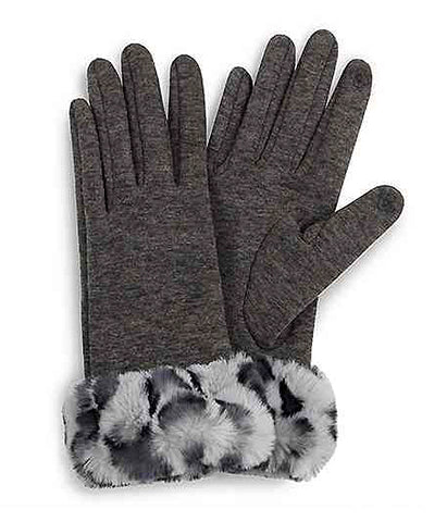 Leopard Grey faux fur cuff gloves