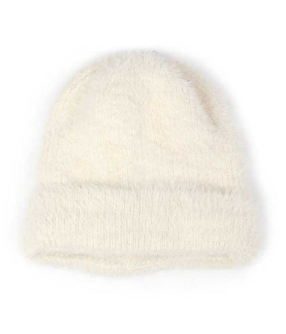 Winter White-knit fleece lined cuff beanie