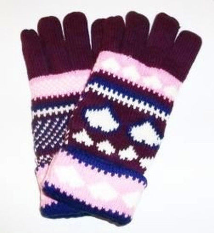 Lined Winter Knit Gloves in Heart Designs