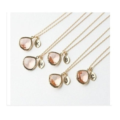 Peach Drop Initial Necklace