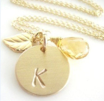Swarovski Golden Briolette and initial Necklace