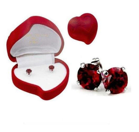 Valentine Siam Ruby Red Heart Earrings in .925 Sterling